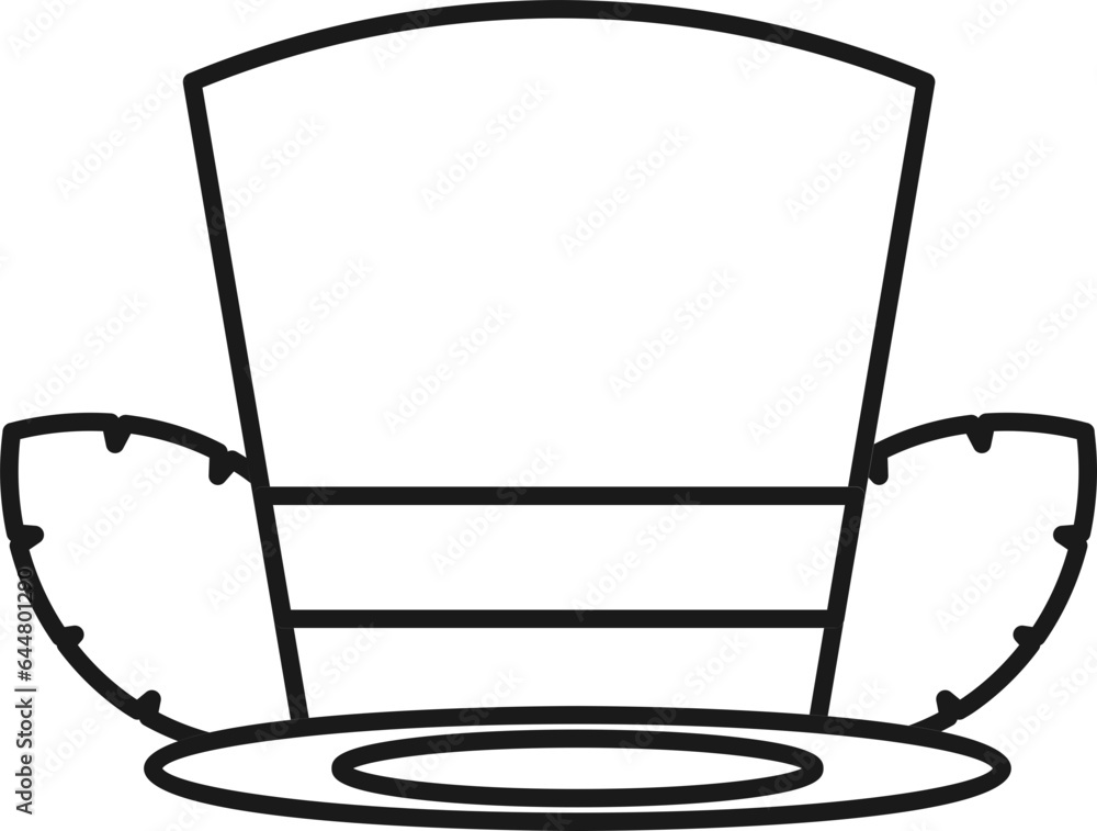 Top Hat With Feather Icon In Black Outline. Top Hat With Feather Icon In Black Outline.