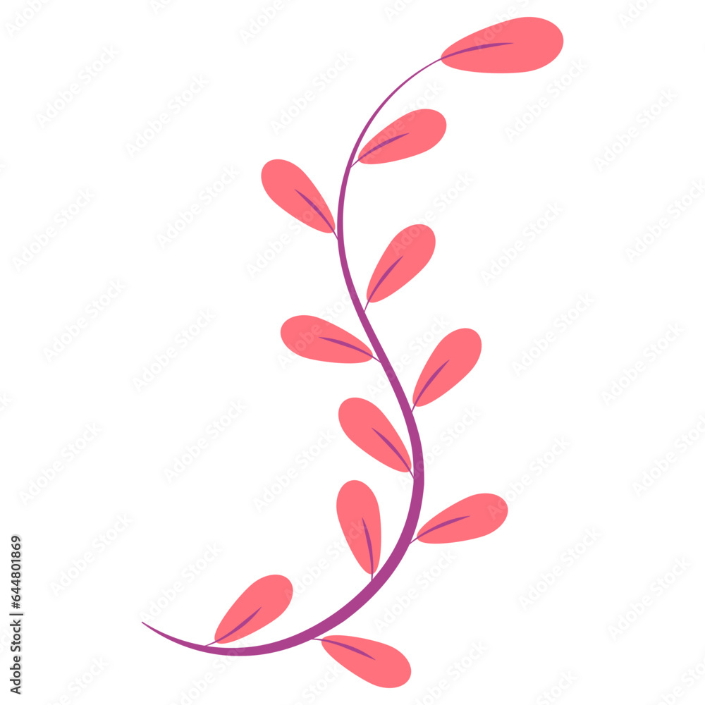 Isolated Leaf Branch In Red And Purple Color. Isolated Leaf Branch In Red And Purple Color.