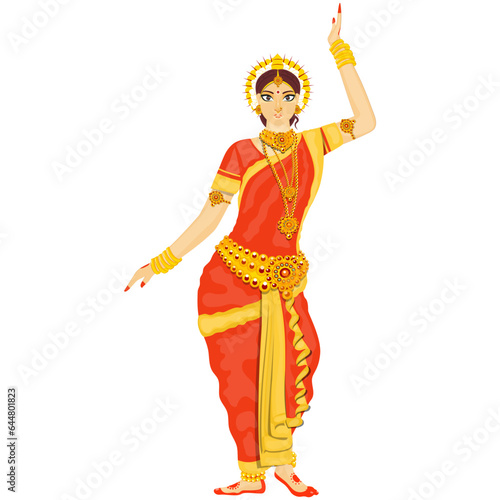 Female Dancer Performing Classical Dance Of India On White Background.