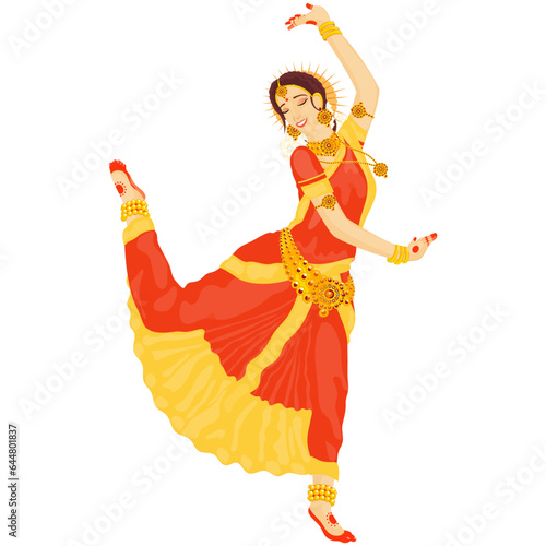 Female Dancer Performing Classical Dance Of India On White Background. photo