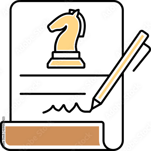 Chess Document Paper With Pen Icon In Yellow And Brown Color.