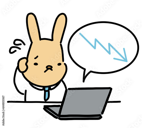 パソコンで仕事をするうさぎ