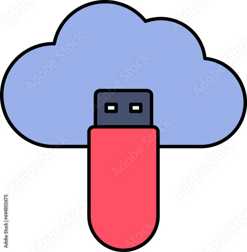 Illustration Of Cloud USB Icon In Blue And Red Color.