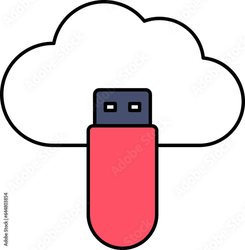 Illustration Of Cloud USB Icon In White And Red Color.