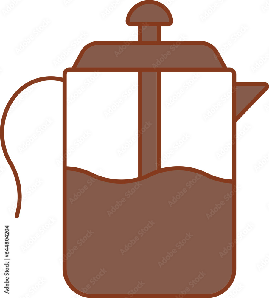 French Press Icon In Brown And White Color. French Press Icon In Brown And White Color.
