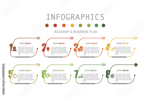 infographic elements  template, business concept with 8 steps,  multi color minimal rectangle shape design for workflow layout, diagram, annual report, web design.Creative banner, label vector