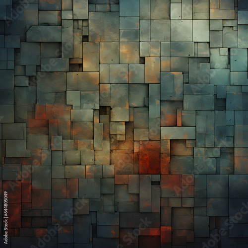 Abstract background with cubes, Abstract background of a wall made of rusty metallic cubes of various sizes and shapes - AI Generative