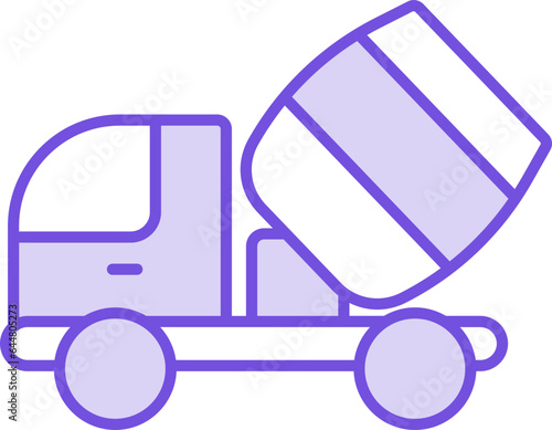 Concrete Mixer Truck Icon In Purple And White Color.