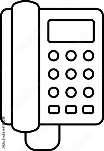 Landline Telephone Icon In Black Line Art.