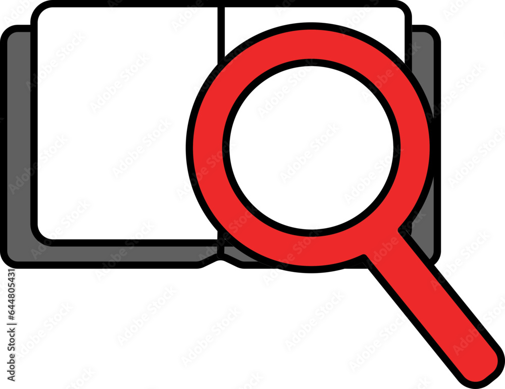 Searching Book Icon In Grey And Red Color. Searching Book Icon In Grey And Red Color.