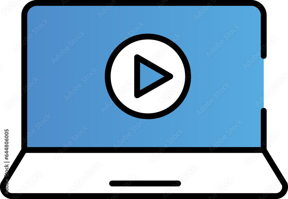Video Play In Laptop Icon in Blue And White Color. Video Play In Laptop Icon in Blue And White Color.