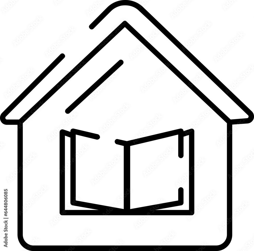 Education From Home Icon In Black Line Art. Education From Home Icon In Black Line Art.