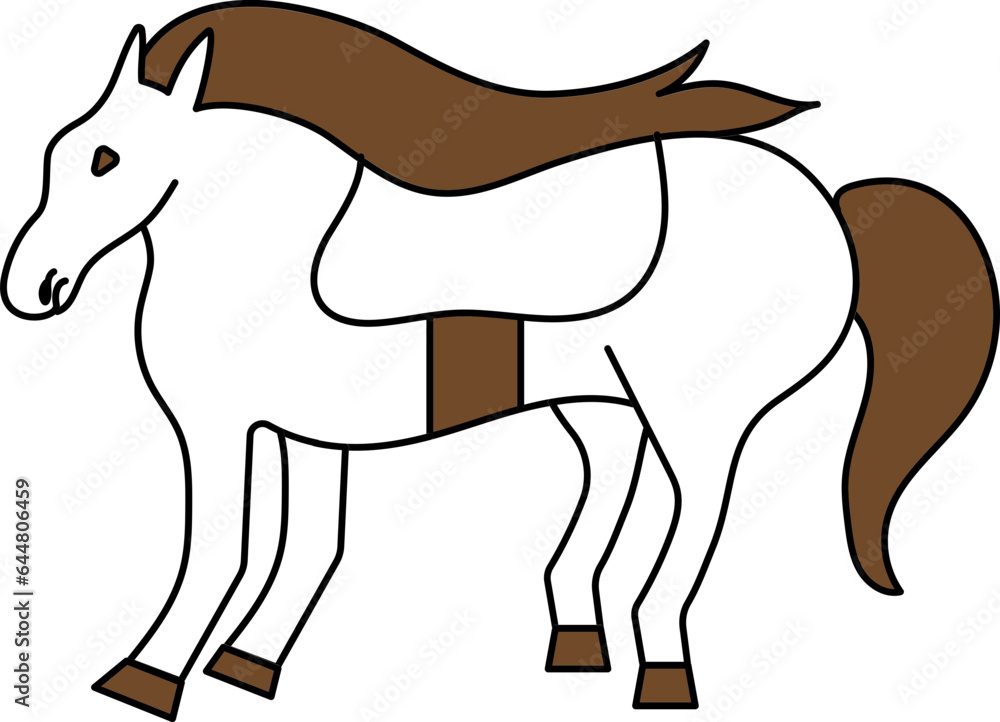 Horse Icon In Brown And White Color.