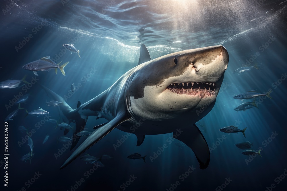 Fototapeta premium Shark swimming underwater.