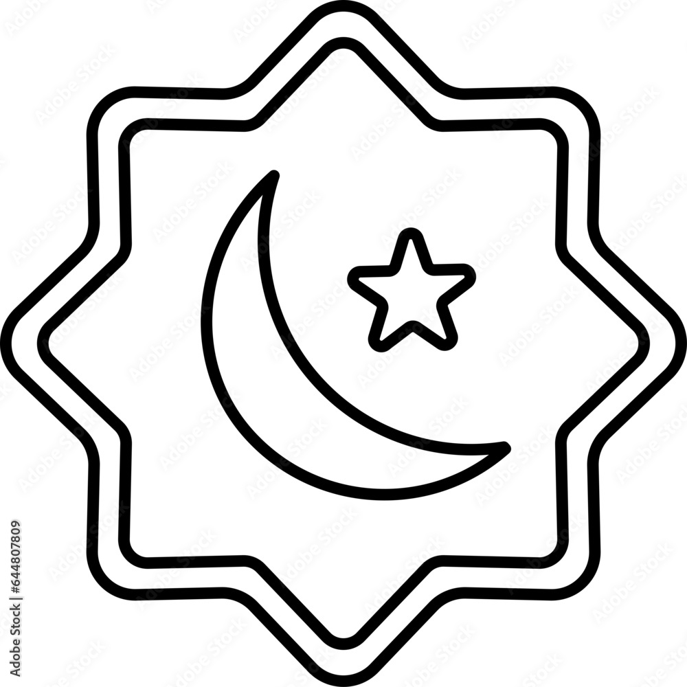Rub El Hizb Icon In Black Line Art. Rub El Hizb Icon In Black Line Art.