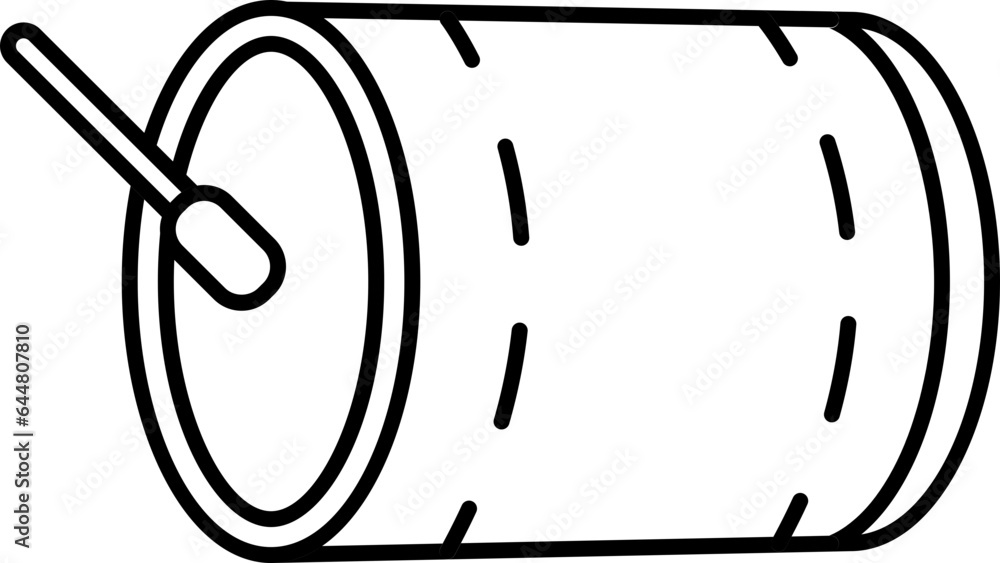 Drum With Stick Icon In Black Outline.