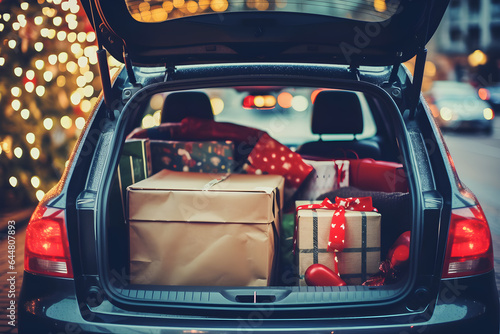 Car trunk filled with Christmas presents