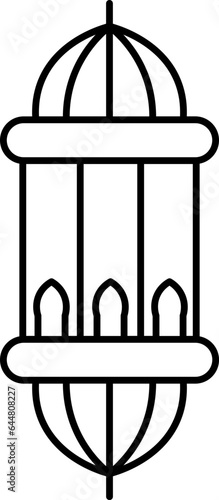 Arabic Lantern Icon In Black Line Art.