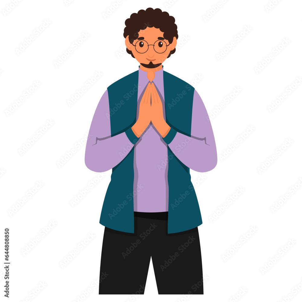 Islamic Young Man Doing Namaste (welcome) On White Background. Islamic Young Man Doing Namaste (welcome) On White Background.