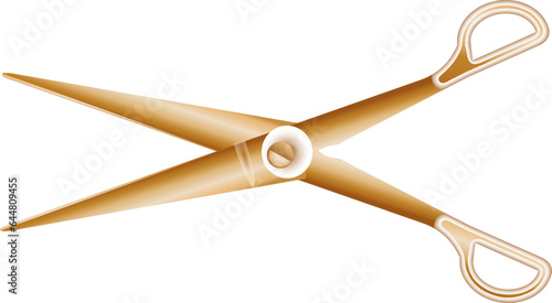 3D Golden Scissors Element On White Background.