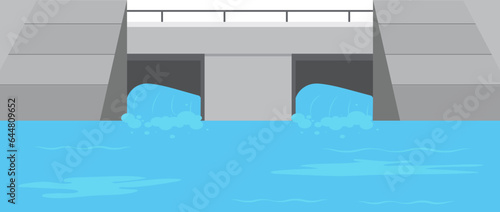 3D Illustration Of Bridge Over River Element In Blue And Gray Color.