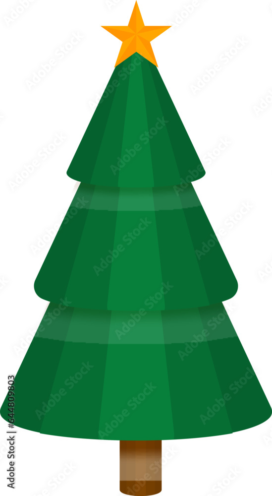 Fototapeta premium Paper Style Xmas Tree Element In Green And Orange Color.