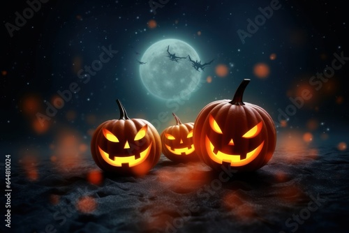 Halloween background with Evil Pumpkin. Spooky scary dark Night Halloween banner background concept. © BOONJUNG