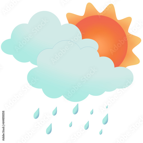 Sunny Day behind Clouds and Rainfall, Weather Vector