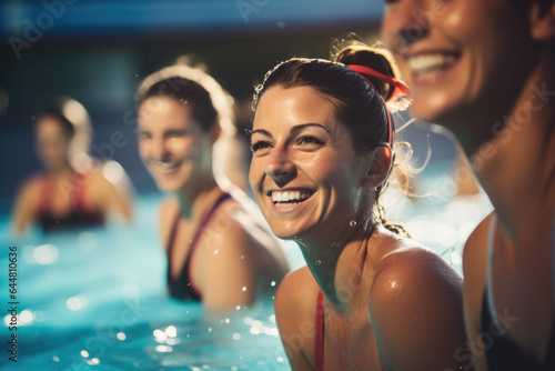 Active women enjoying aqua fit class in a pool