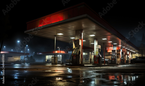 Photorealistic gas station in the late evening.
