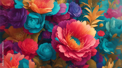 3d colourful illustration of flowers wallpaper, 3D Floral Pattern wallpaper