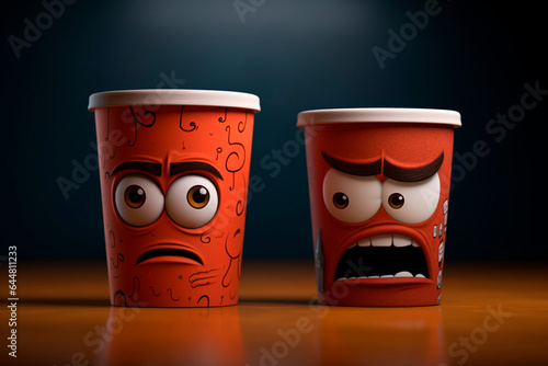 Two angry paper coffee cups