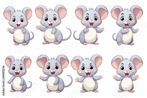 Cute mouse character set in cartoon style on white background