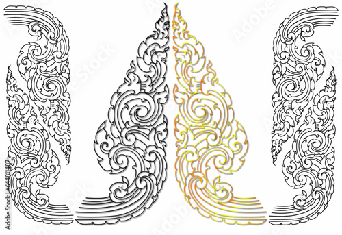 Traditional Thai art.Collection of hand-drawn.Line Thai art pattern vector illustration