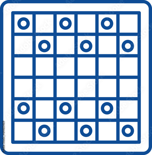 Checkers Game Icon In Blue Line Art.
