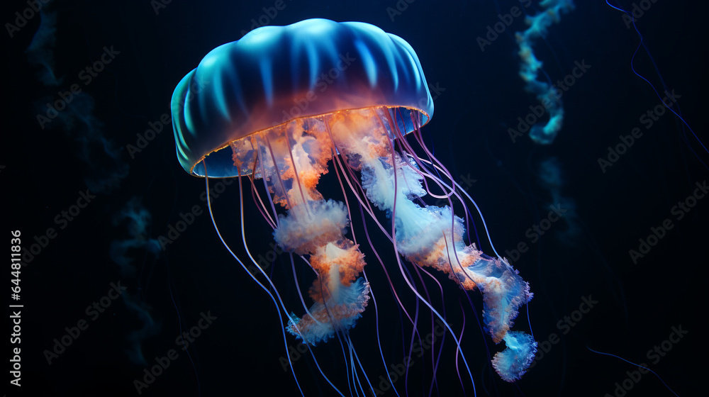 Jellyfish in dark water. 