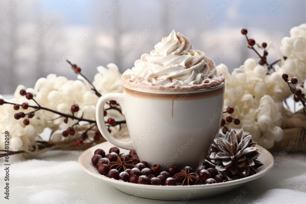 A cup of hot chocolate with whipped cream on top. Fictional image. A cup of hot chocolate with whipped cream on top. Fictional image.