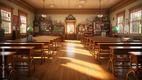 誰もいない学校の教室の背景