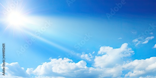 Summer skies. Canvas of blue and white. Heavenly beauty. Cloudy serenity and sun. Nature fluffy blanket