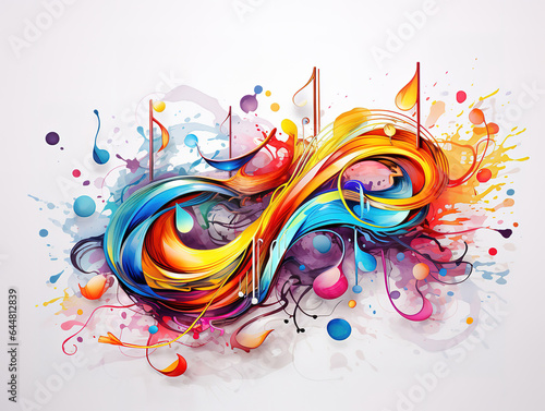 Musical Notes Illustration, Bright color. Generative Ai
