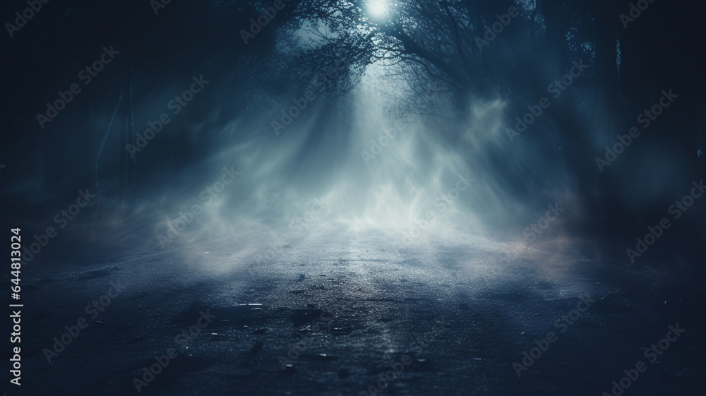 foggy dark road in the forest, abstract background - obrazy, fototapety, plakaty 
