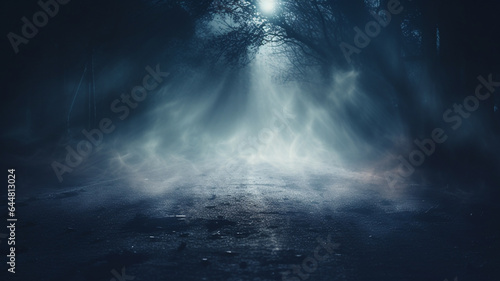 foggy dark road in the forest, abstract background