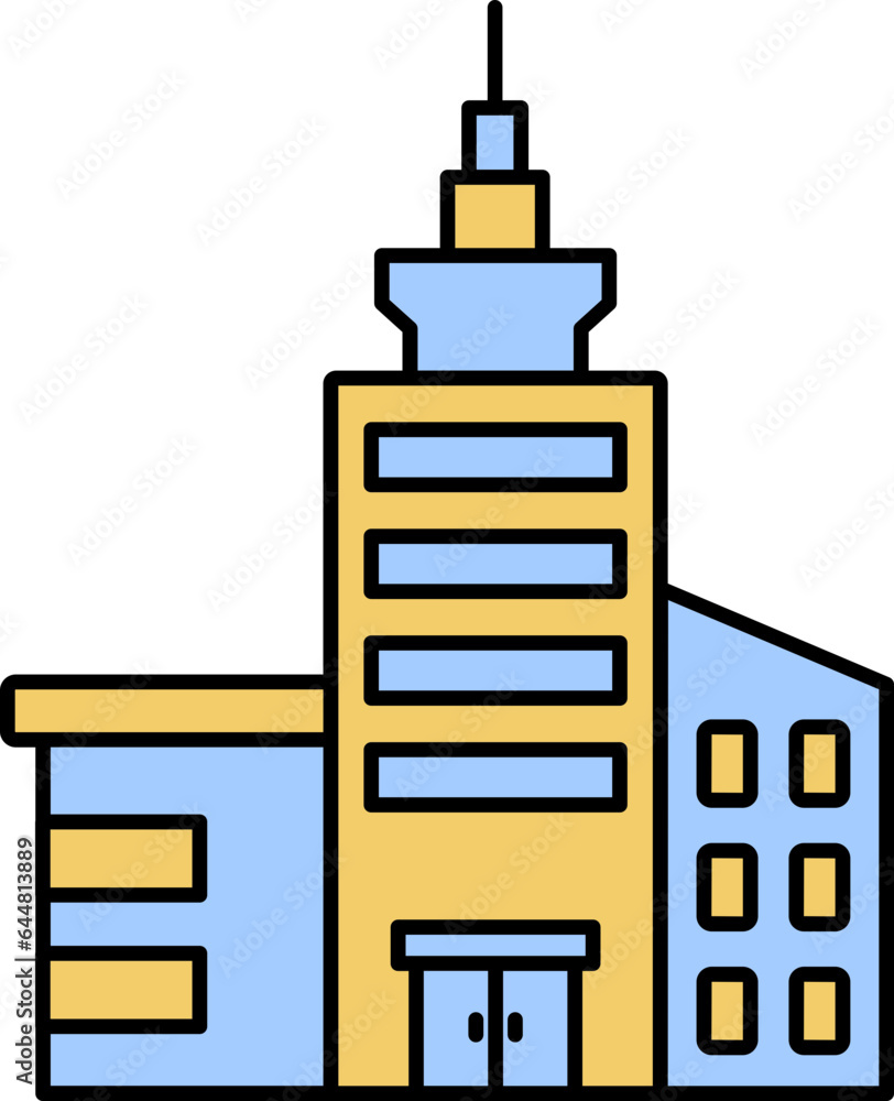 Skyscraper Building Icon In Blue And Yellow Color. Skyscraper Building Icon In Blue And Yellow Color.