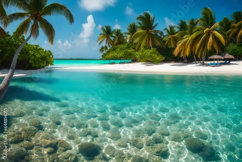 Beautiful Tropical Beach Cove with Palms and Crystal Clear Water