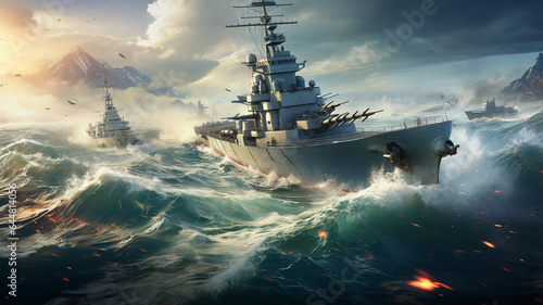 war in the sea. Warship