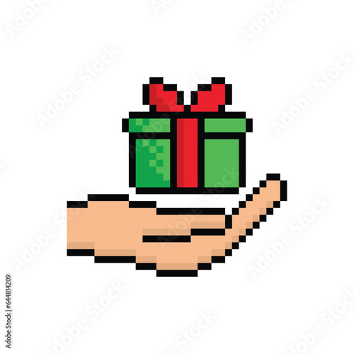 had holding a gift icon 8 bit, pixel art gift present icon  for game  logo.
