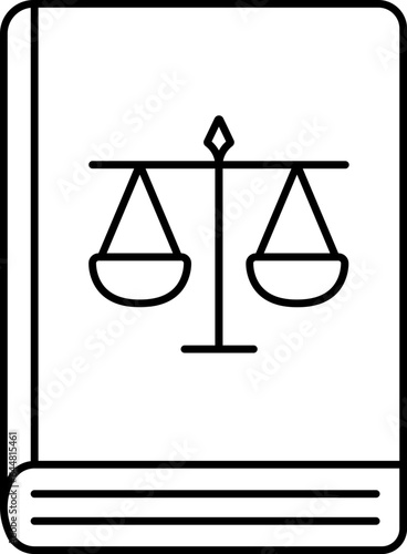 Law Book Icon In Black Line Art.