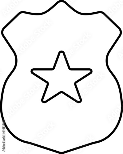 Star Shield Icon In Black Outline.