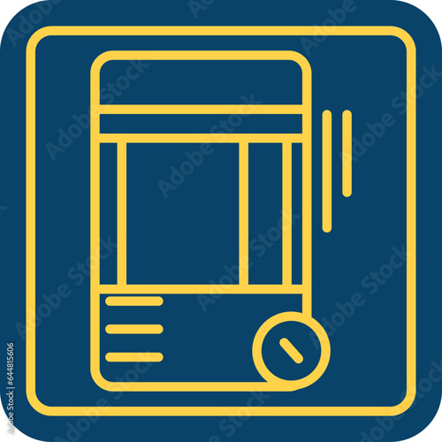 Yellow Line Art Coin With Smartphone Blue Square Icon.