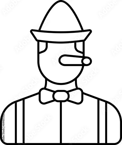 Black Outline Pinocchio Cartoon Icon Or Symbol.